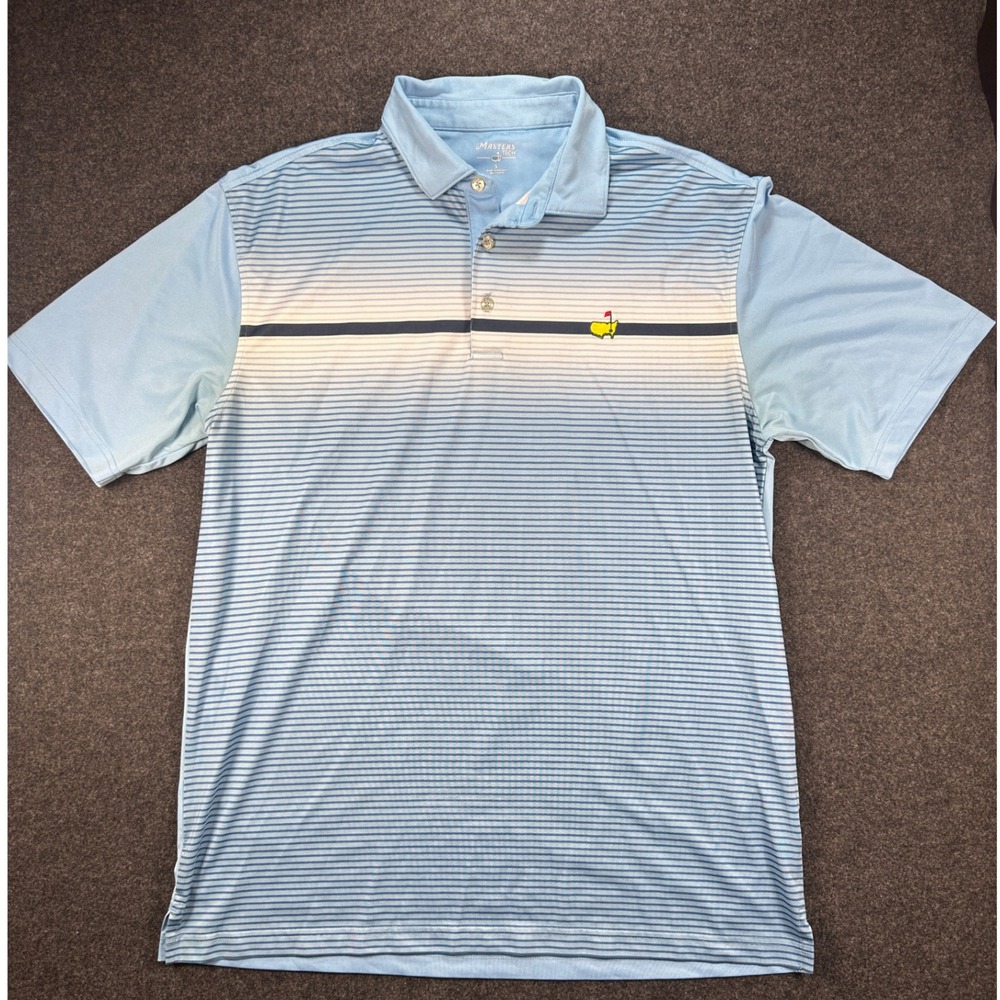 Masters Tech Mens Large Blue Striped Short Sleeve Golf Polo Shirt MT1755-01